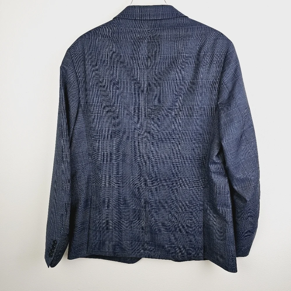 Zara Navy Blue Plaid Wool Blazer, size 42